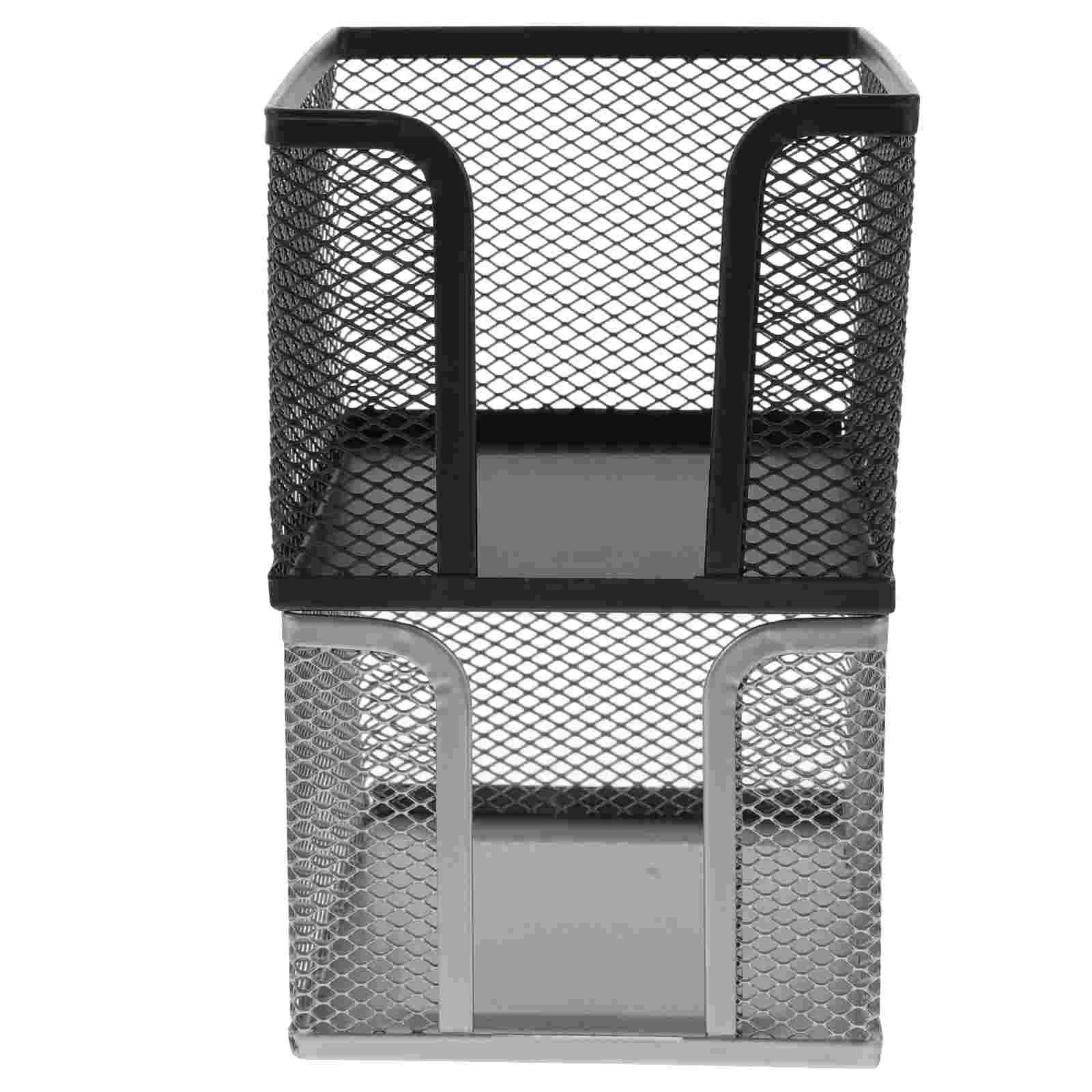 

2 Pcs Note Box Memo Pad Holder Desk Mesh Pen Paper Stainless Steel Clip School Organizer Office Desktop