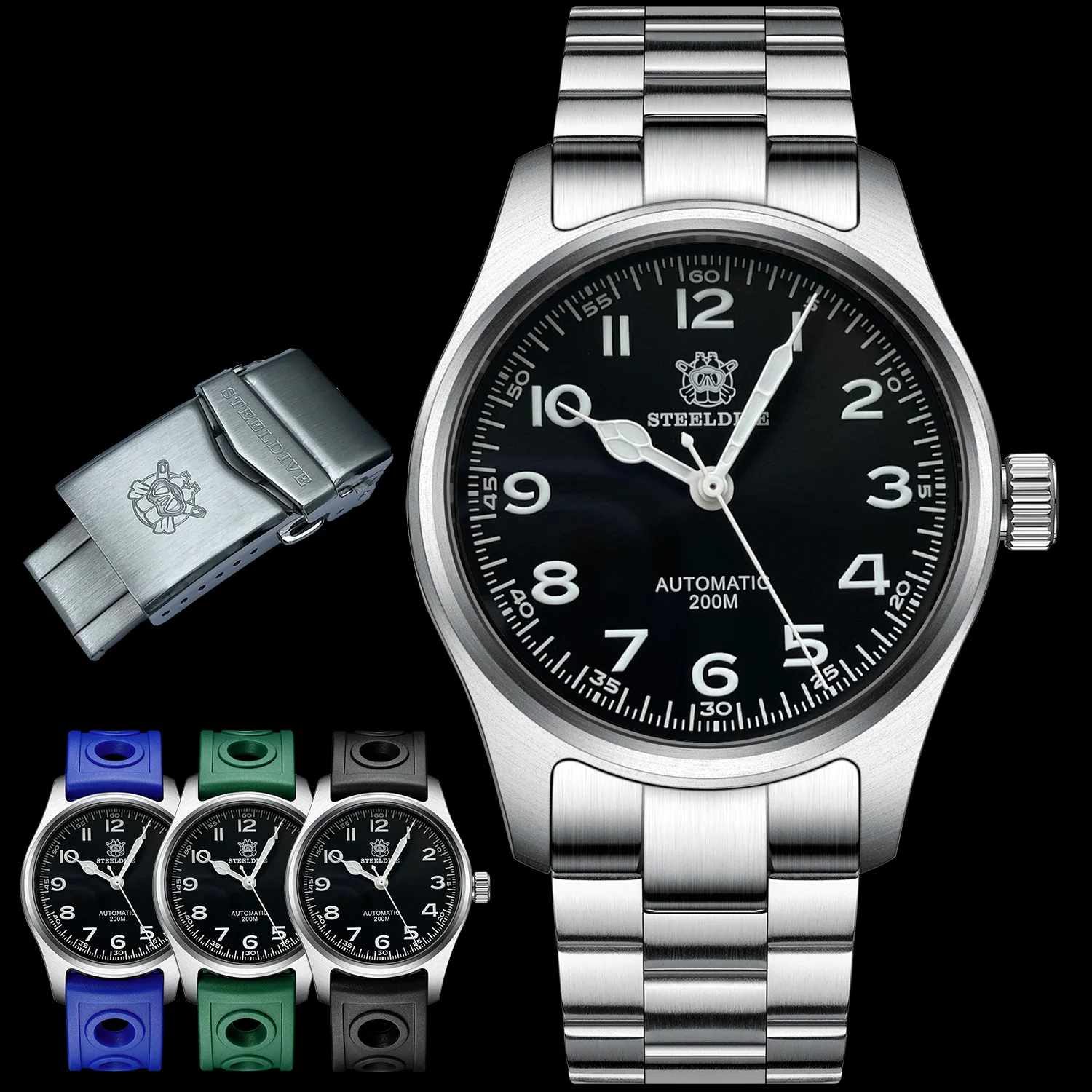 Часы STEELDIVE Pilot SD1940M механические швейцарские светящиеся 20Bar 200M водостойкие
