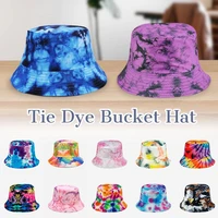 tie dye bucket hat cotton casual outdoor sport travel fishing cap for women men foldable breathable reversible double side wear