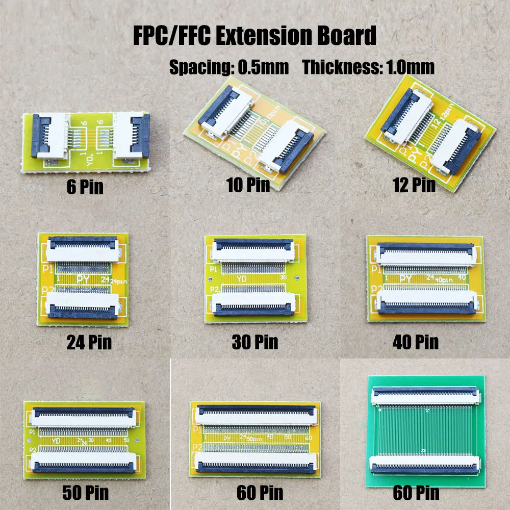 FPC FFC Flexible Flat Cable Extension Board 4/5/6/7/8/10/12/14/15/16/18/20/22/24/26/28/30/32/34/36/38/40/45/50/60 PIN Connector