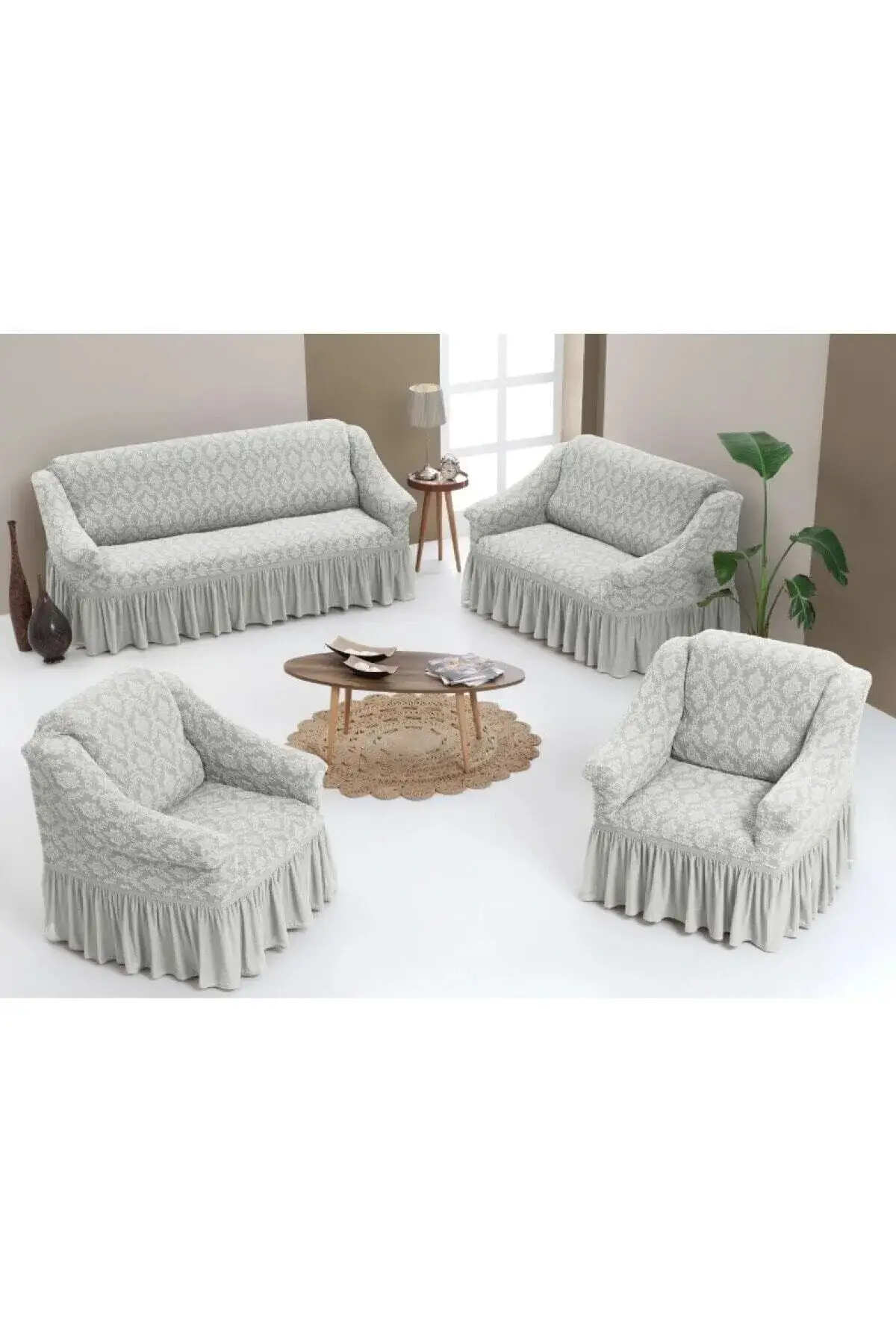 

Jacquard 3 2 + 1 Washable Flexible Lycra Seat, Sofa Bed Cover Cotton-Polyester 180x230 Beige Seat Salon