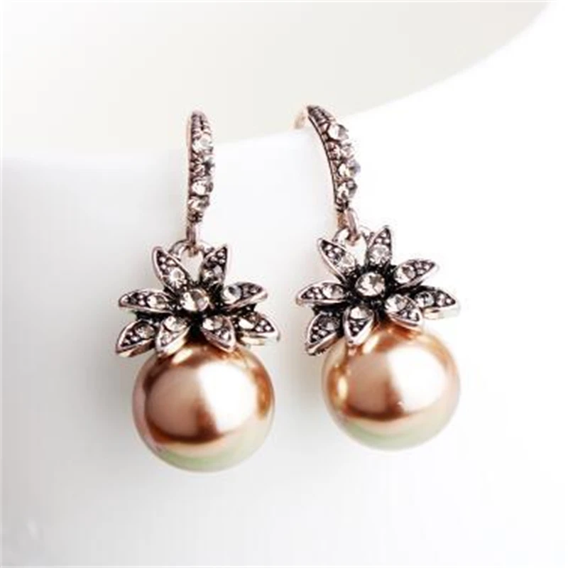 

European and American retro fashion temperament luxury sun flower matte diamond pearl color preservation earrings earrings earri
