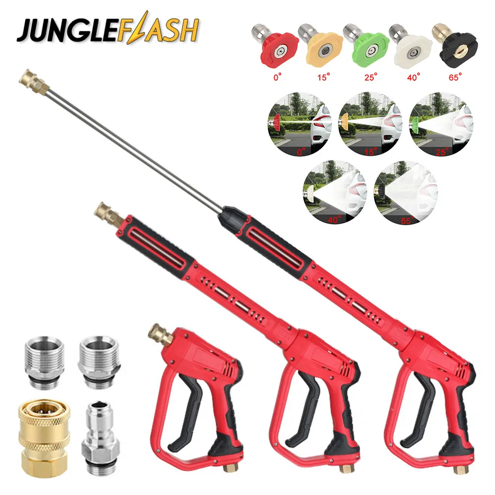 High Pressure Cleaner Gun Power Washer Gun Kit M22-14mm/15mm Fitting 5 Spray Nozzles Tips 1/4