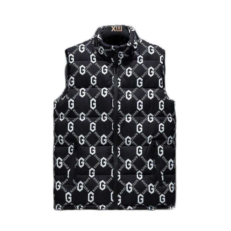 2022 New autumn and winter letter vest men's casual standing collar down warm vest fashion trend sleeveless down cotton vest