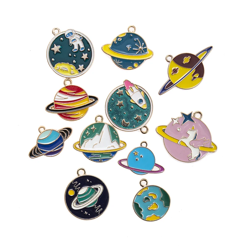 

Mix 10pcs/pack Space Universe Earth Moon Star Enamel Charms Gold Color Pendants DIY Jewelry Making Handmade Craft
