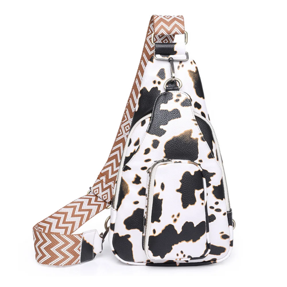 Fashion Leopard PU Leather Crossbody Sling Bags Women Vintage Guitar Strap Chest Bag Female Casual Versatile Fanny Packs