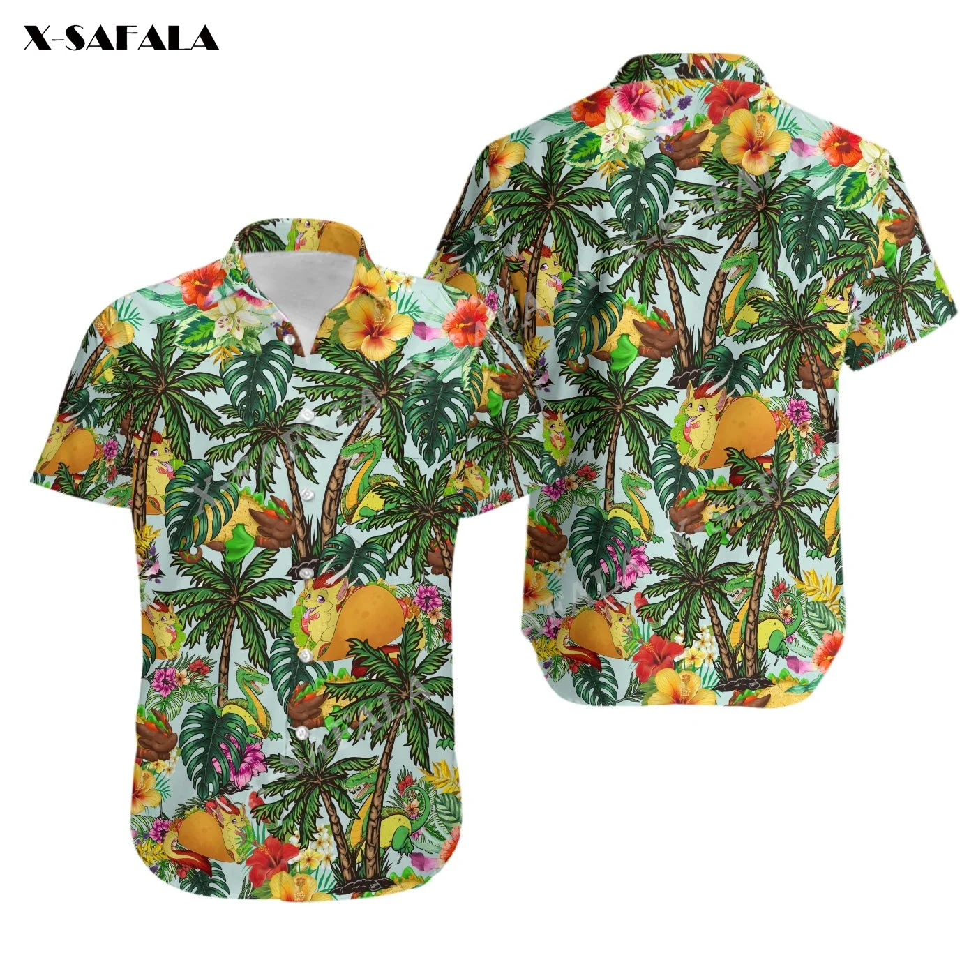 

LOVE DRAGON TROPICAL 3D Print High Quality Summer Men's Hawaiian Beach Shirt Button Fashion Short Sleeve Tops Tees Casual