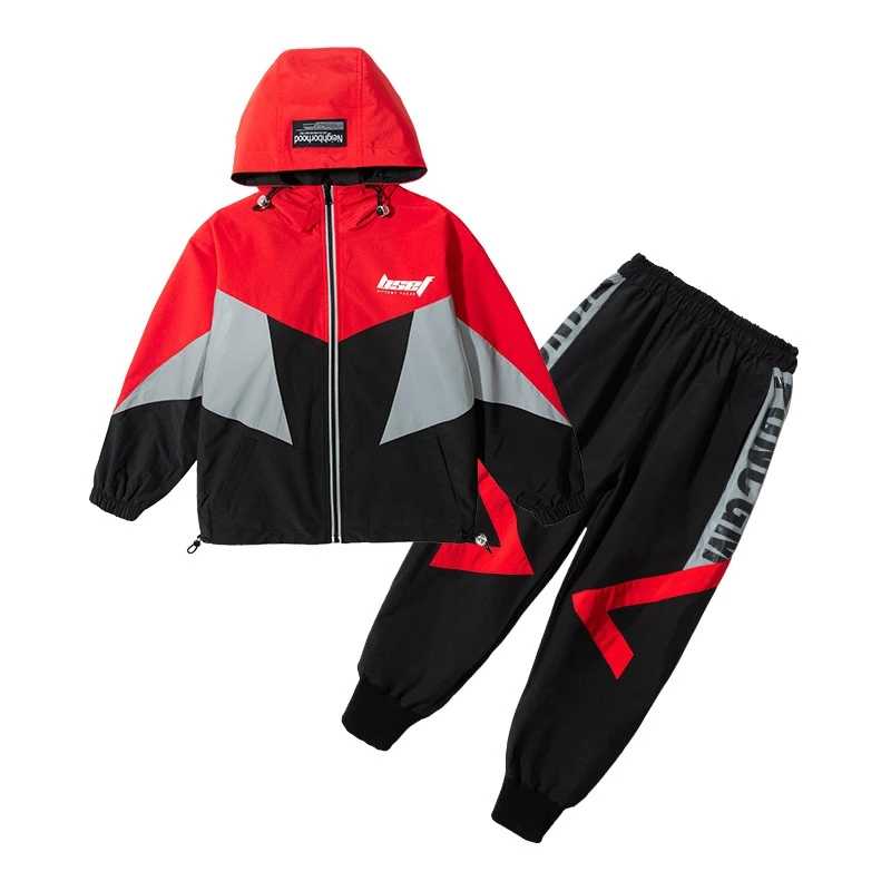 

Autumn Teenage Boys Sports Suits Hooded Zipper Jackets and Loose Jogger Pants Two Piece Patchwork Tracksuits for Children 8 12Y