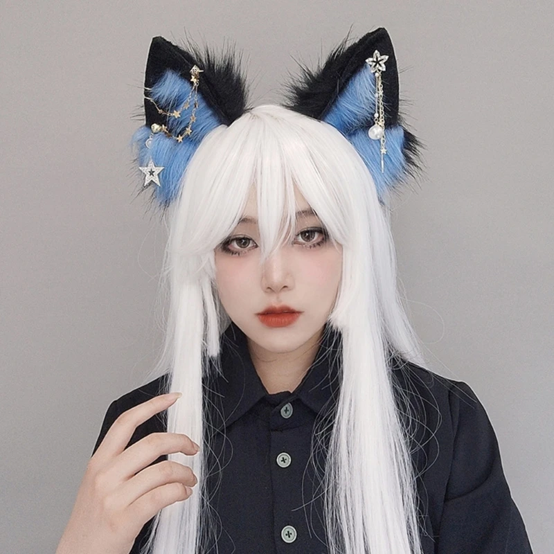 

Wolf Ear Headband with Tassels Sweet Girls Cosplay Ears Fursuit Masquerade Halloween Cosplay Party 57BD