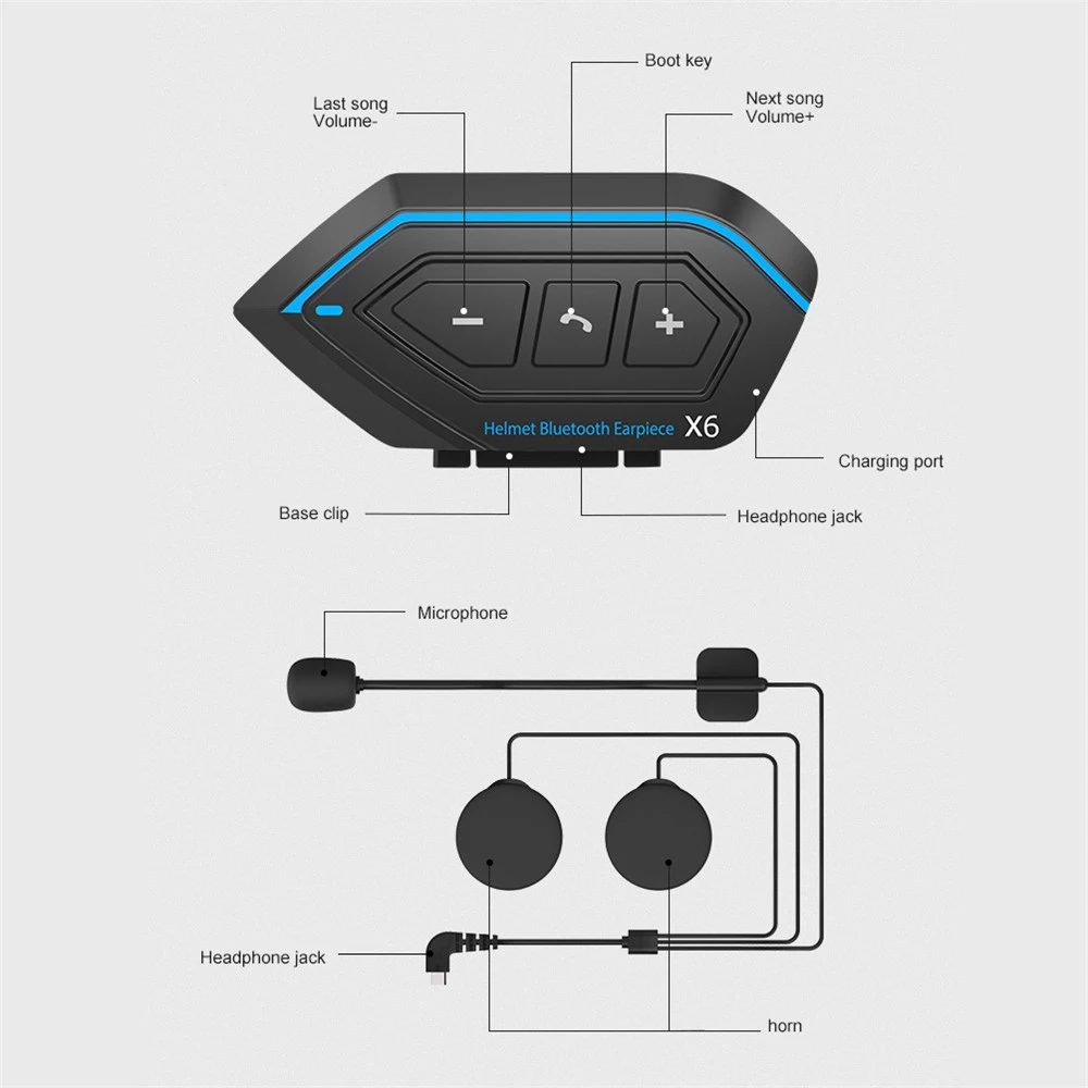 Bluetooth-гарнитура X6 для мотоцикла шлема с микрофоном |