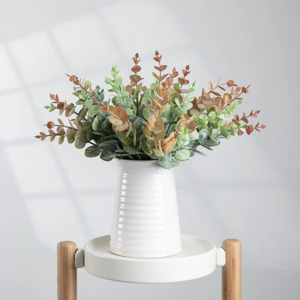 

Green Eucalyptus Branch Artificial Plastic Plants Leaves Christmas Wedding Garden Vase DIY Home Decoration Faux Fake Flowers