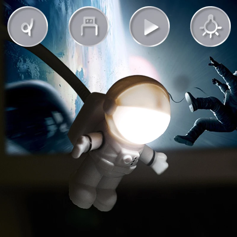 

Портативный светодиодный ночсветильник космонавт астронавт Регулируемая мини лампа для чтения USB трубка для компьютера ноутбука чистый бе...