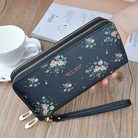 double layer zipper fashion women long wallet ladies printed large capacity coin purse wristband clutch card holder money bag