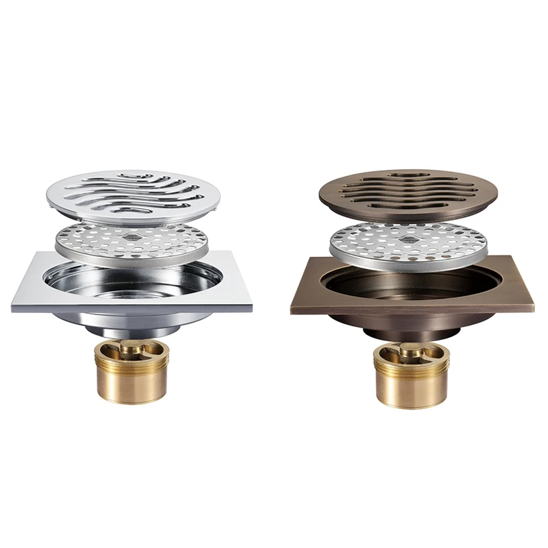 

Brass Floor Drain 100X100mm Square Anti-Odor Linear Shower Drain Bathroom Balcony Shower Drain Hair Catcher