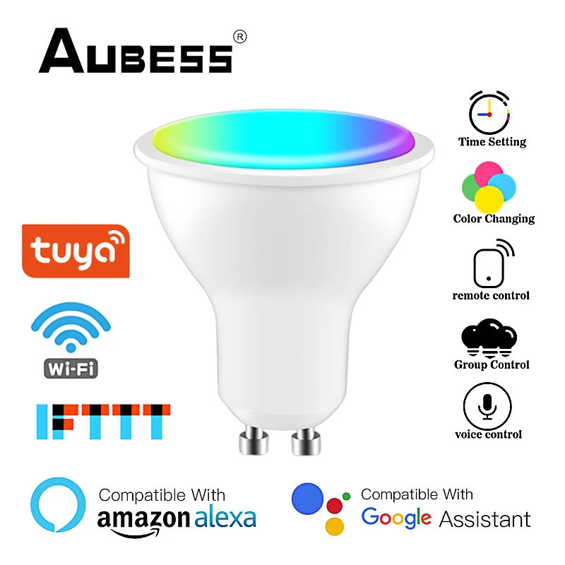 

Светодиодная лампочка Aubess GU10 с RGB-подсветкой и пультом ДУ, 4 Вт, 85-265 в