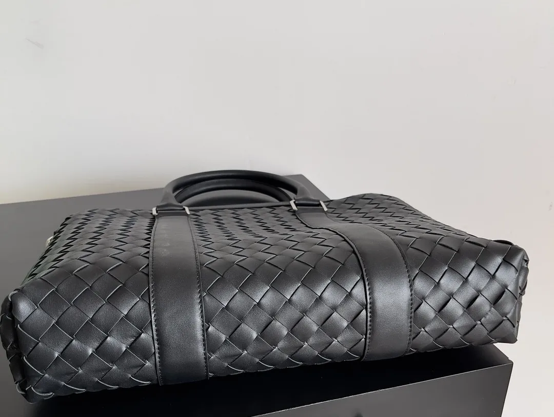 New Men's Briefcases Fashion Weave Designer Genuine Leather Briefcase Office Business Handbag Multifunction Luxury Shoulder Bag