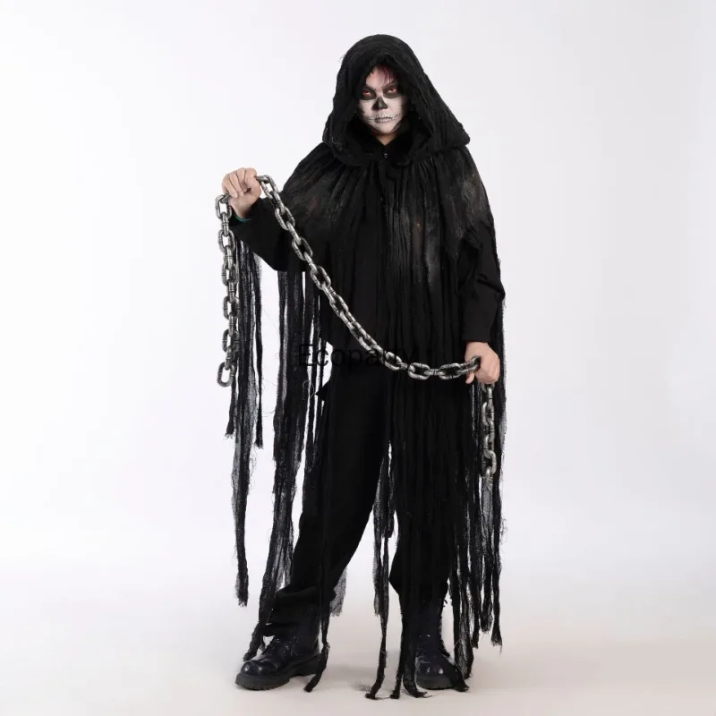 Фото Взрослый Хэллоуин Призрак Dementors Косплей Костюм Ужас Разбросанные Кисточки Зомби Накидка С Капюшоном День Мертвых Вечеринка Наряды №3