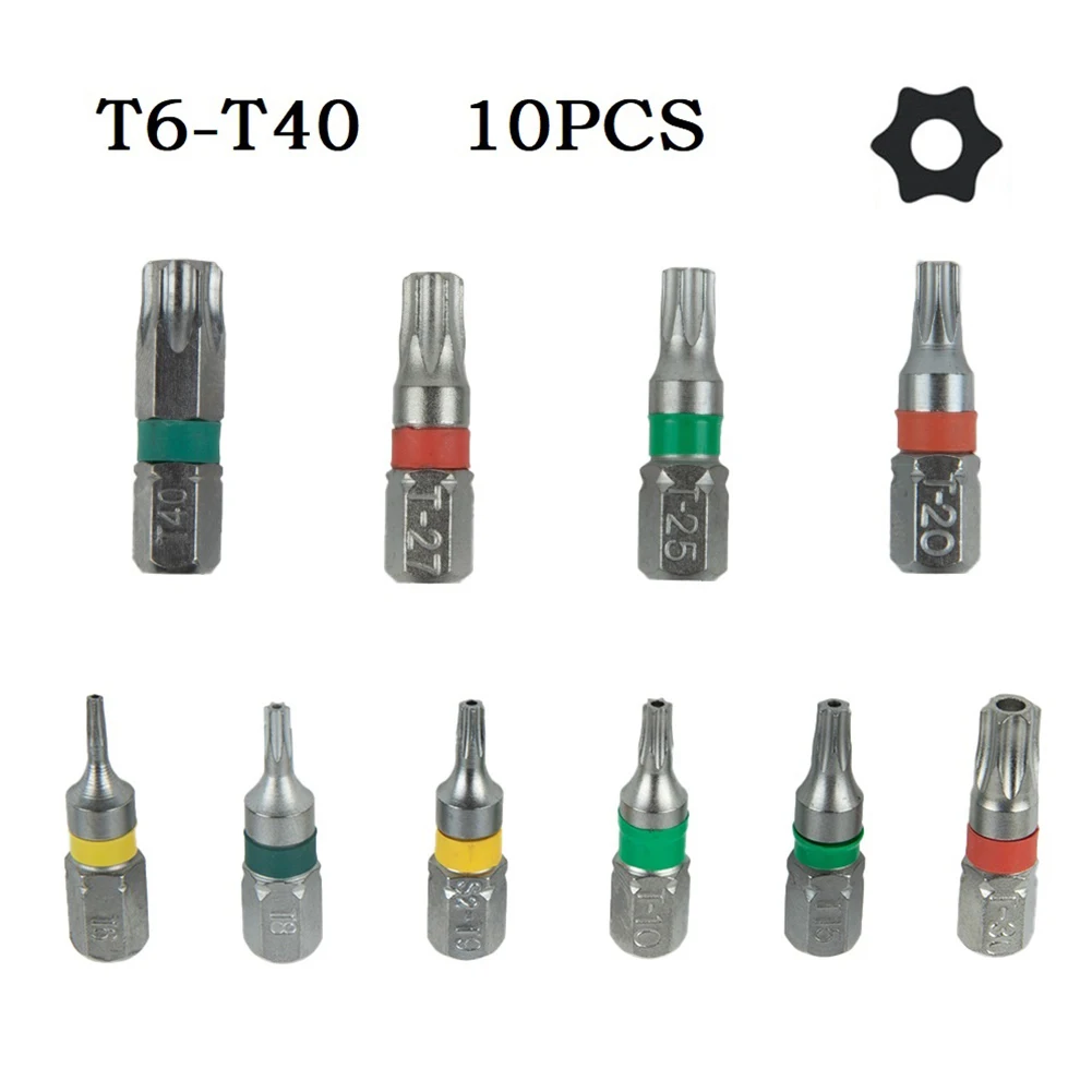 

10Pcs Magnetic T6-T40 Hex Head Screw Driver Bit 1/4inch Hex Shank 25mm Spanner