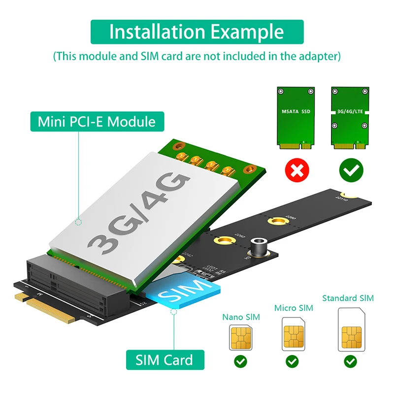 Переходник M.2 Key M — Mini PCIE со слотом для SIM-карты + одинарный USB-порт поддержка