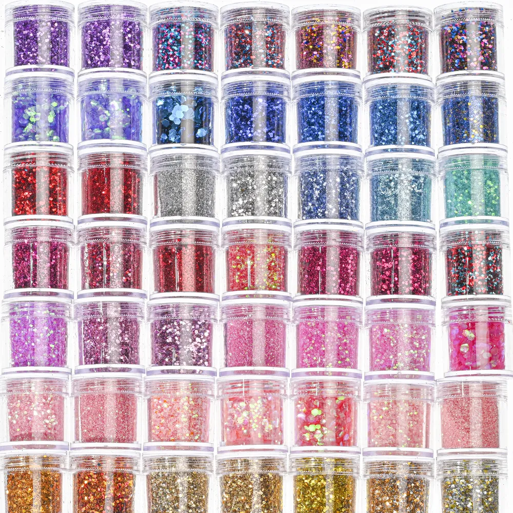 Holographic Glitter set 4 different shines 10 grams each jar Holographic Cosmetic Festival Chunky Glitters Sequins, Nail Sequins