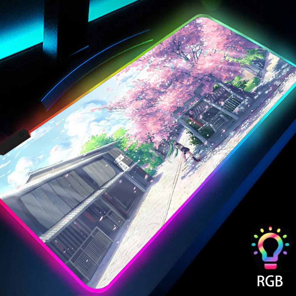 

Cherry Blossom Cute Desk Accessories Mouse Pad with Backlight Desk Mat Rubber Mousepad 900x400 Kawaii Pink Led Rgb Mouse Pad