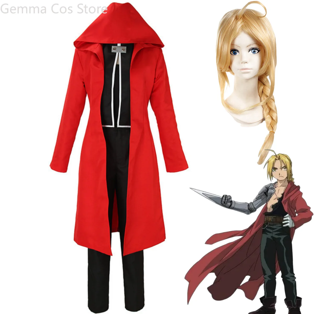Косплей-костюм Эдварда Элрика из аниме цельнометаллического алхимика красный
