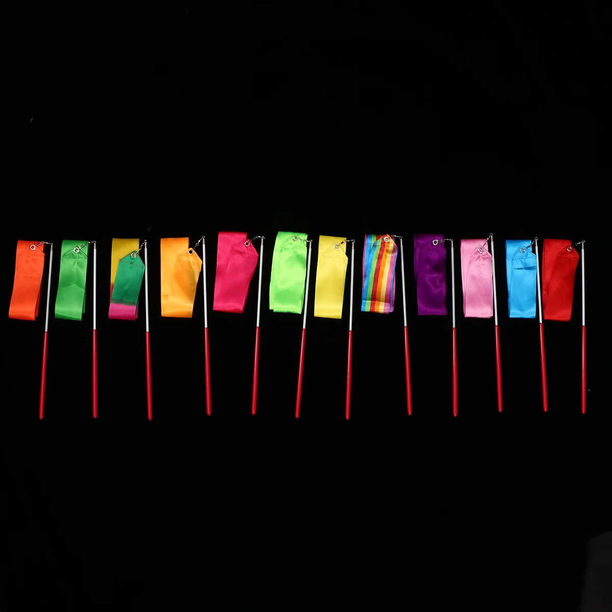 

12pcs 2 Meters Rhythmic Kids Kickstand Ribbon with Stick Children Dancing Streamers Riband Rod for Kids Kickstand