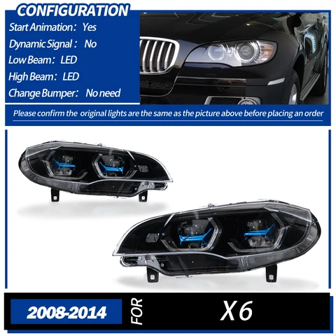 Автомобильные фары для BMW X6 E71, светодиодные фары 2007-2013, X6 E71, лампа Drl, линза проектора, автомобильные аксессуары