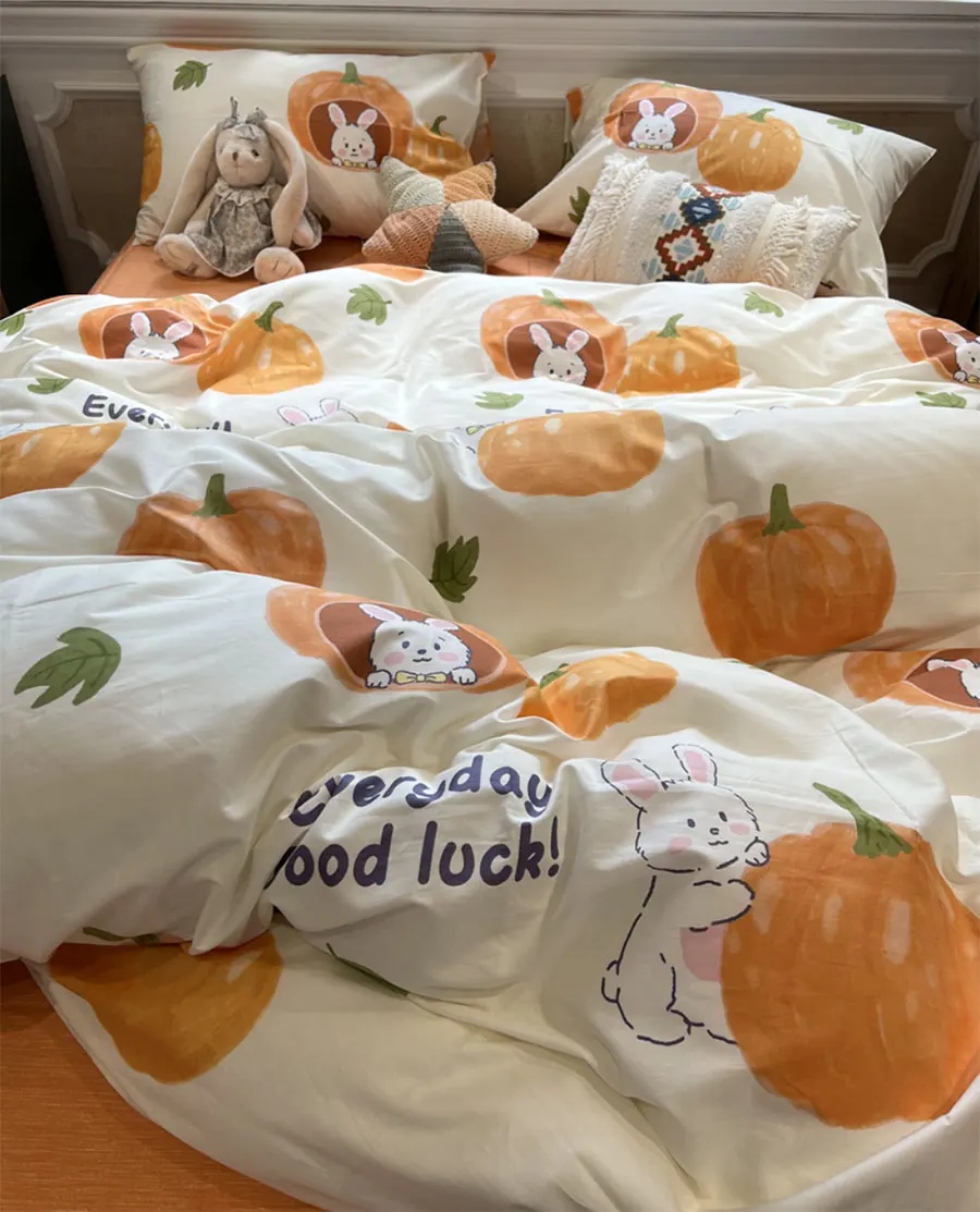 

Пасторальная Тыква Кролик Детский подростковый набор, двойной полный Королевский хлопковый домашний текстиль, простыня, наволочка, пододеяльник