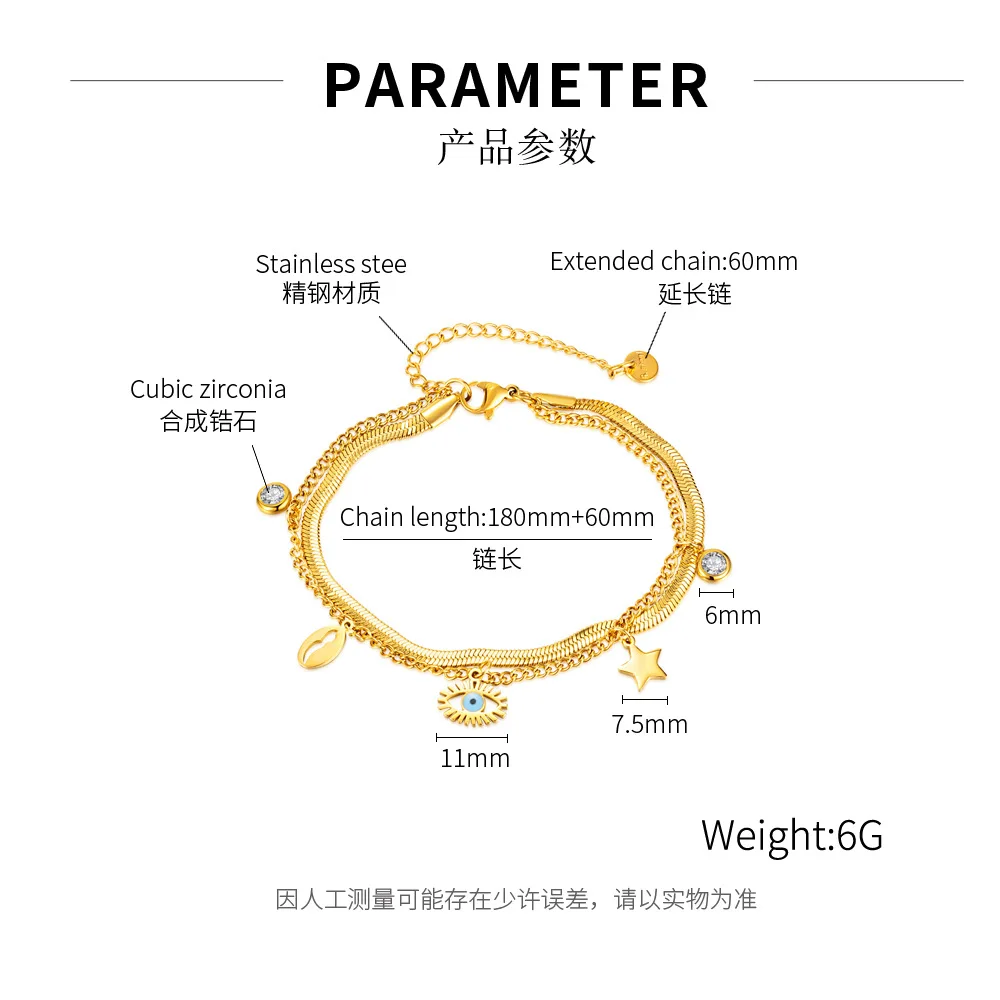 Personalized Double Layer Titanium Steel Snake Chain Accessories Stainless Steel Devil's Eye Bracelet