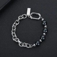 2022 fashion luxurious jewellery simple 8mm stainless steel freshwater black pearl bracelets for women