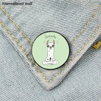 llama yoga pose with llamaste pin custom funny brooches shirt lapel bag cute badge cartoon enamel pins for lover girl friends