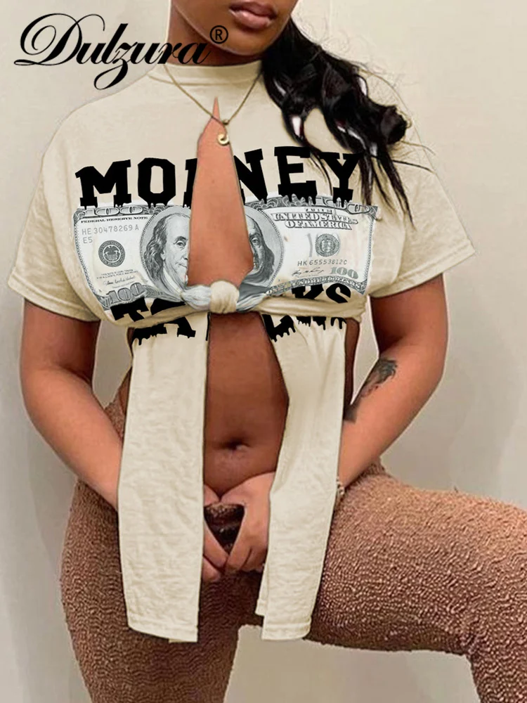 

Dulzura Letter Graphic T Shirt Short Sleeve Slit Crop Top Y2K Tshirts Vintage Streetwear Fashion Tops Drop Shipping Wholesale
