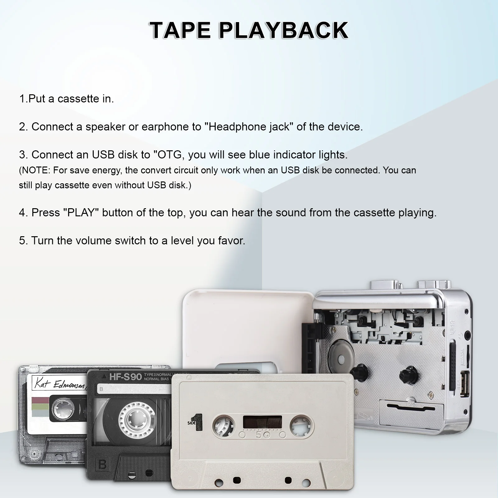 

TONIVENT U Disk Tape Player to MP3 Player Cassette Player Plug and Play Portable Recording Vintage Walkman Audio Equipment