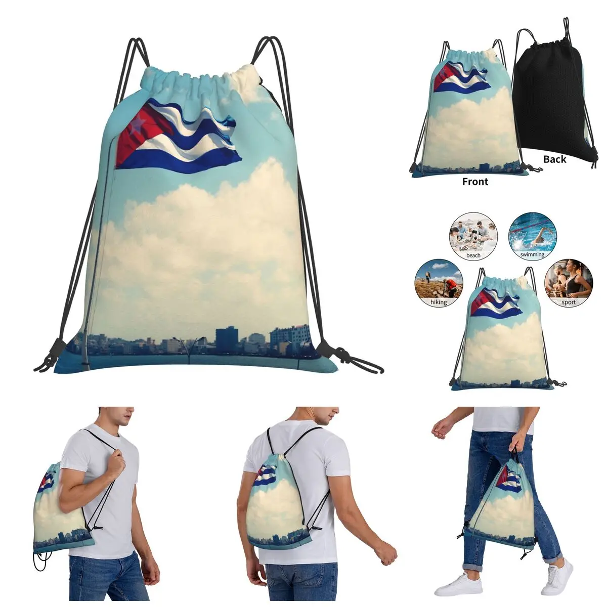 

Уличный портативный рюкзак с кубинским флагом, забавные мешки на шнурке с графическим рисунком, сумка для спортзала, рюкзак