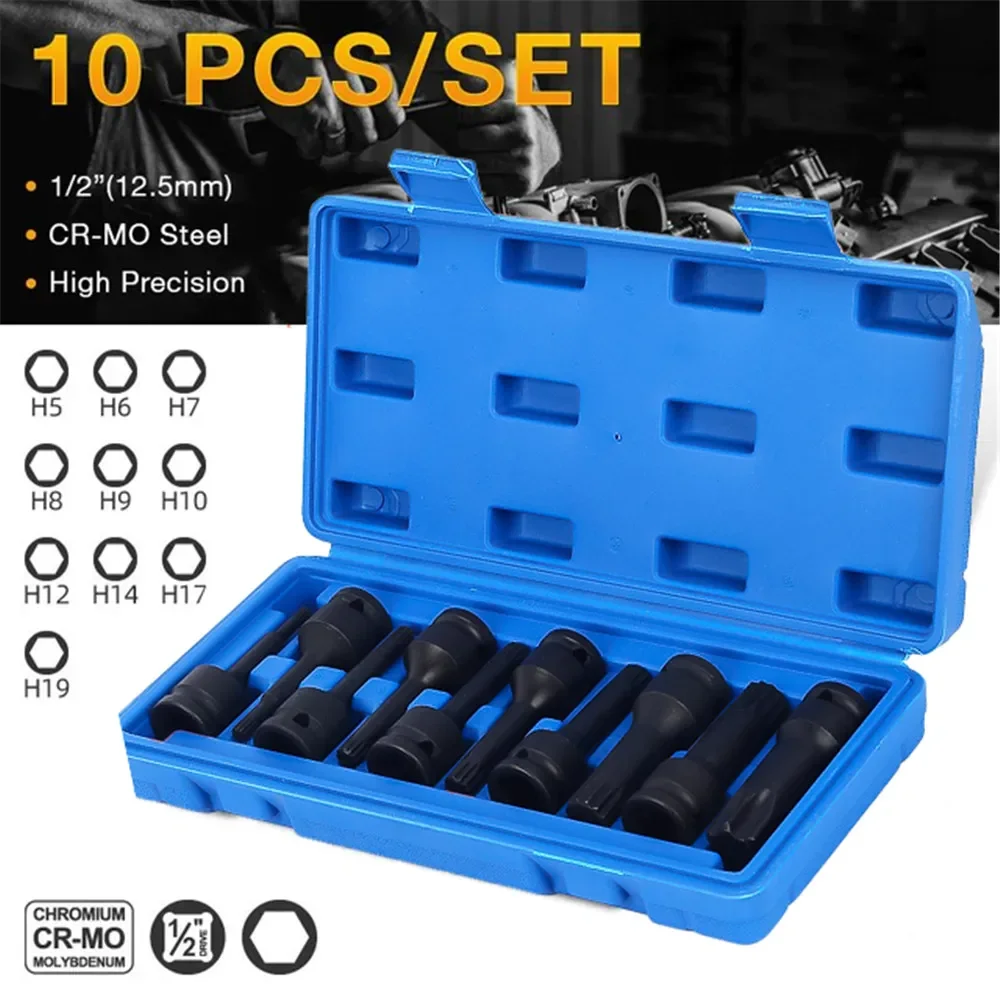 

1/2” Hexagonal Drill Socket Metric Nuts Cr-v Kit Wrench Driver Bits Toolkit Power Tools Hex Drive Set Pneumatic Driver Bit Steel