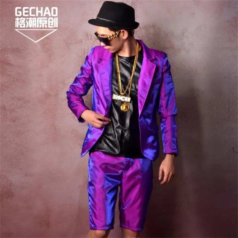 

purple Dazzling blazer men suits designs jacket mens england coat stage singers clothes dance star style dress punk rock