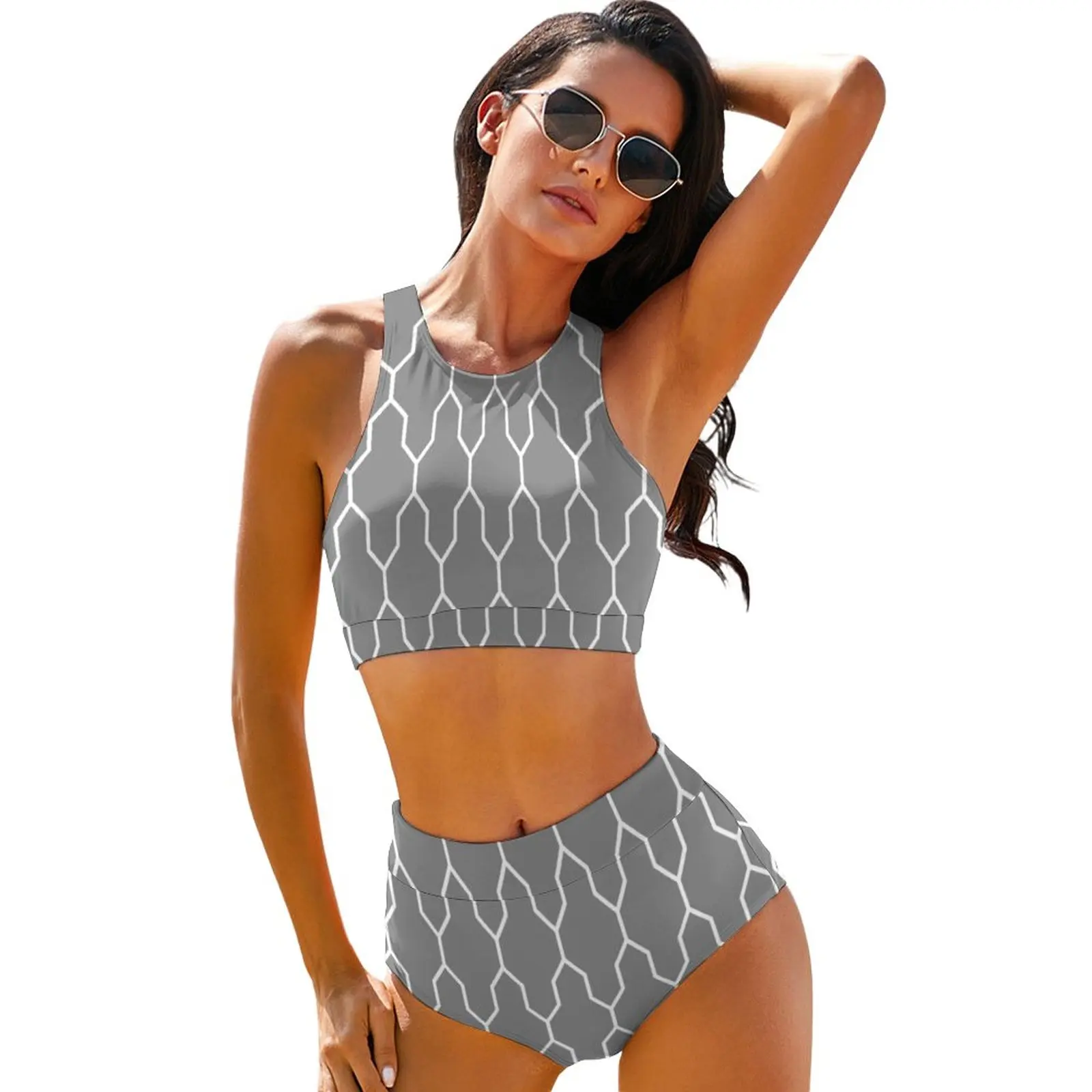 

Optikool Nordic Bikini Swimsuit Sexy Symetria Geometric High Waist Bikinis Set Women Vintage Swimwear Print Swimsuits Beach Wear