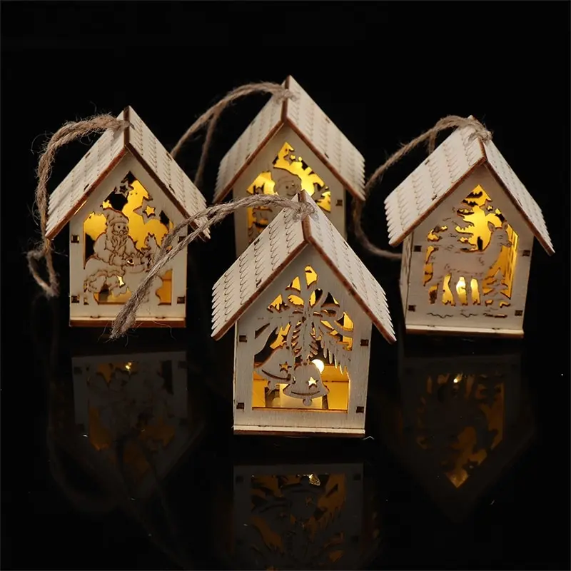 

Рождественские елочные украшения, Счастливого Рождества, светильник ящийся деревянный дом, светящийся домик, рождественские украшения «сд...