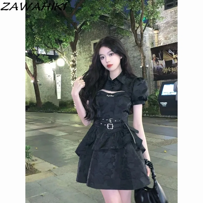 Комплект черного платья на пуговицах женская одежда облегающий бандажный