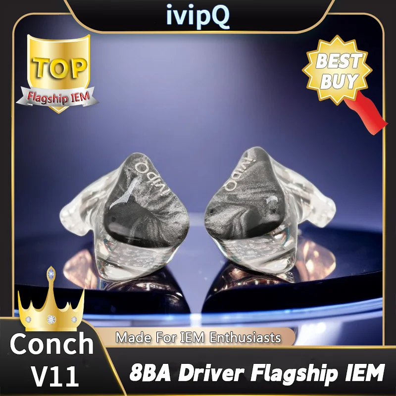 Фото Флагманские Hi-Fi наушники ivipQ Conch V11 8BA Driver Flagship IEM с модернизированным модульным кабелем, проводные наушники для музыкального монитора для аудиофилов, музыкантов №1