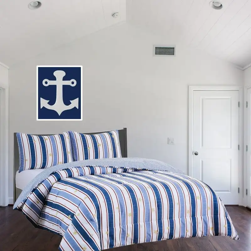 

Comforter Set 2-Piece Reversible Microfiber Kids Comforter Sham Striped Bedding - Red/Blue - Size Full Bubu and dudu Satin bed s