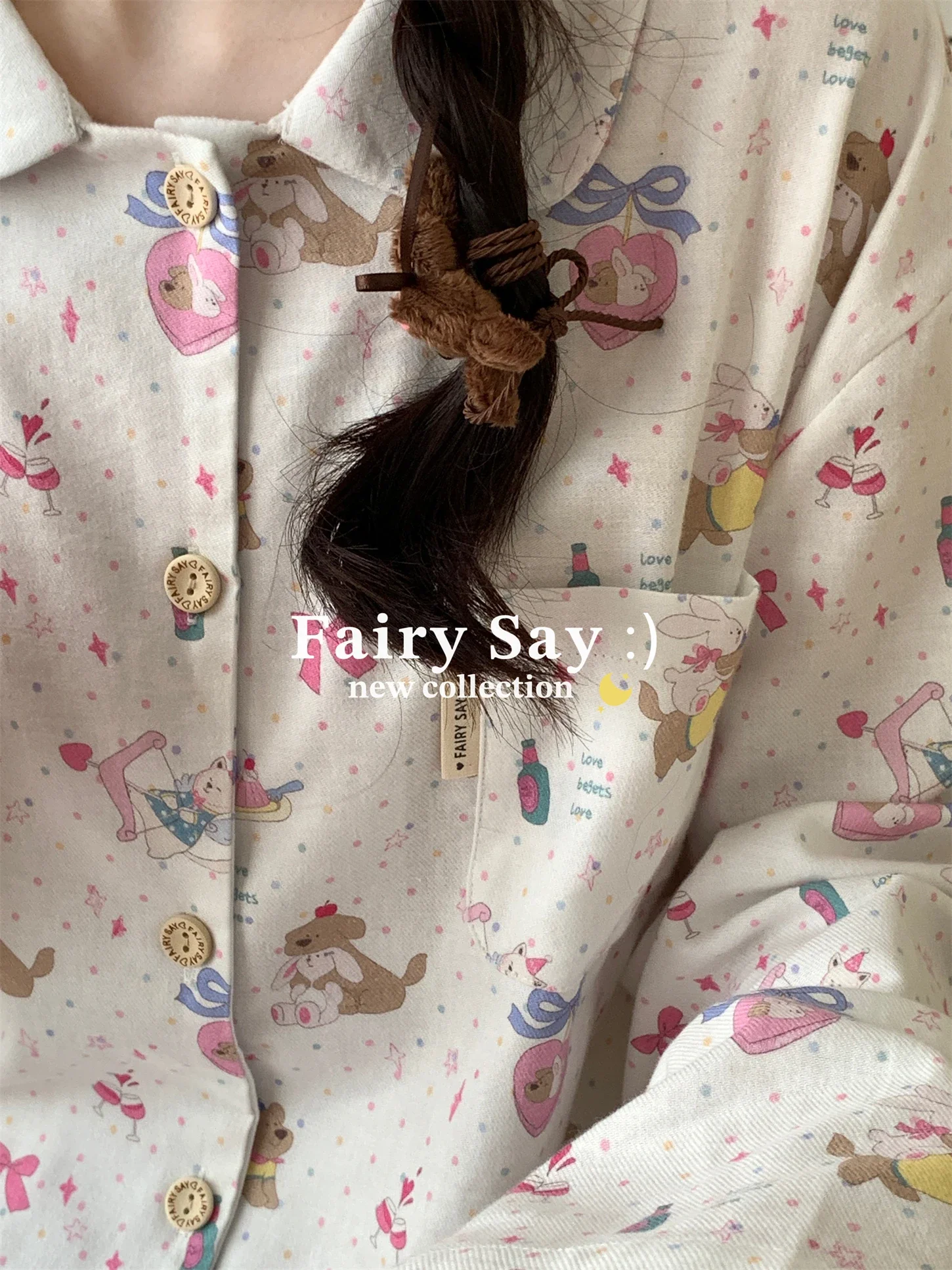 Cotton Sweet Loungewear Korean Fashion Cartoon Print Lapel Long Sleeve Pajama Sets Cute Girls Homewear 2025 Spring New (art.: 3920cbae19f35) - 3920cbae19f35