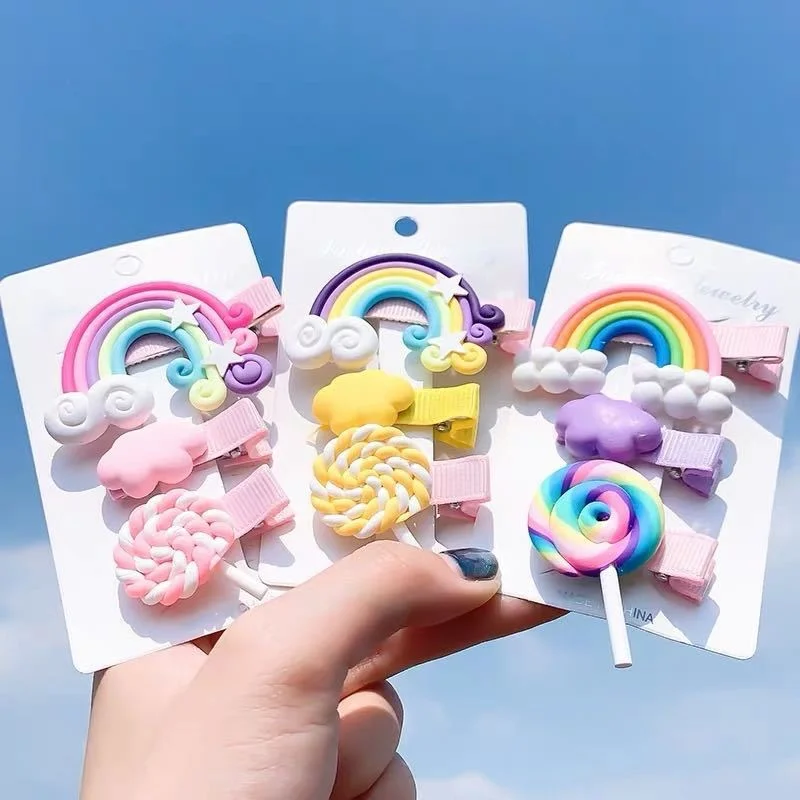 

3Pcs/Set Rainbow Hair Clip Girls Cute Lovely Candy Cloud Headwear Hairpin Headdress For Kids Women Hair Barrettes Accessories