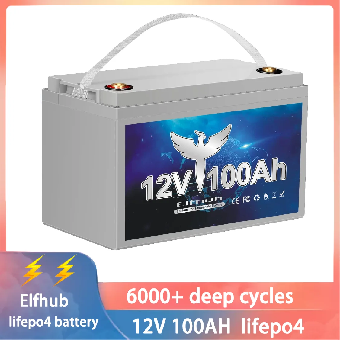 

12V 100Ah Lithium Iron Phosphate Battery LiFePO4 Built in BMS LiFePO4 Battery for Golf Cart Solar Power System RV Trolling Motor