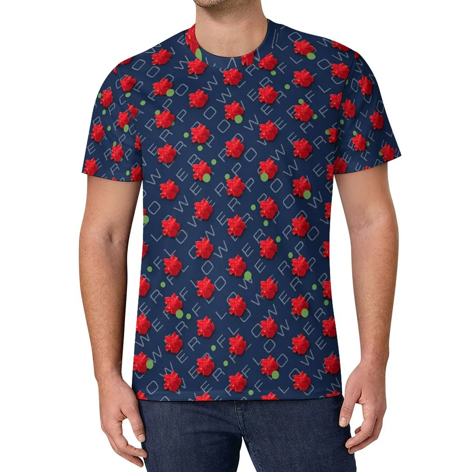 

Flower Power T Shirt Red Floral Print Funny T-Shirts Popular Tee Shirt Male Pattern Tops Plus Size 4XL 5XL
