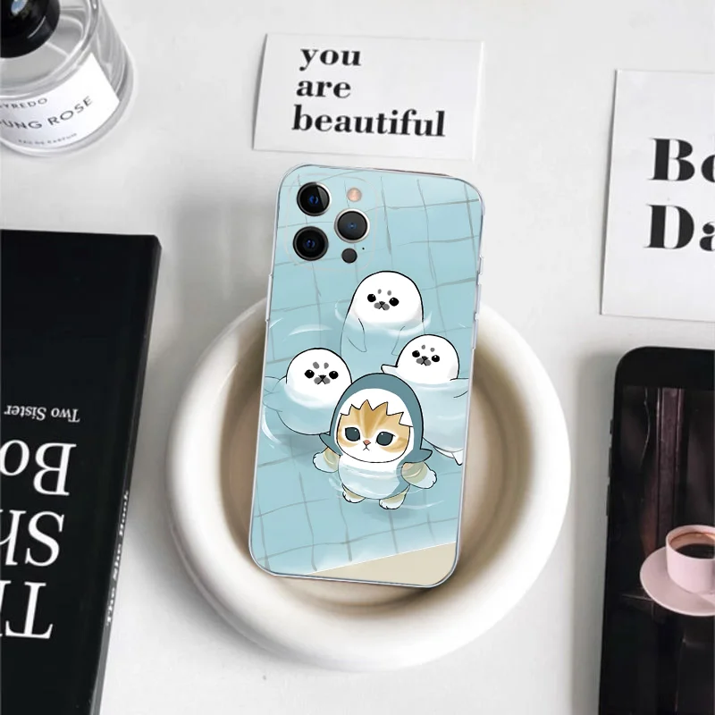 Милый чехол для телефона M-Mofusand Cat Shark iPhone 16 15 14 11 12 13 Mini Pro XS Max 6 7 8 Plus X Funda Shell