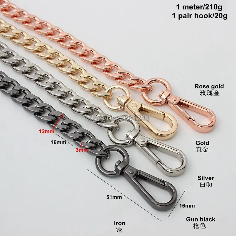 Metal Bag Chains 12mm DIY Detachable Replacement Purse Chain Bag Belts Straps for Handbags Handle Accessories Shoulder Crossbody