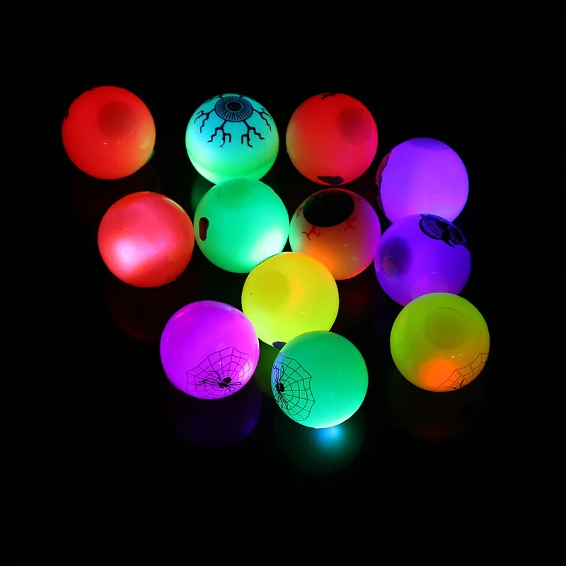 48pcs Halloween LED Bouncy Ball 55mm Light Up Eyeball Pumpkin Spider Sugar Skull Jumping Ball Festival Flashing Glowing Toy