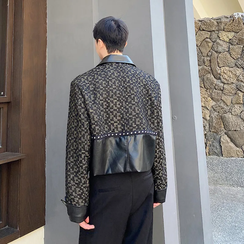 Модная темно-синяя куртка NOYMEI из искусственной кожи в стиле пэчворк повседневная